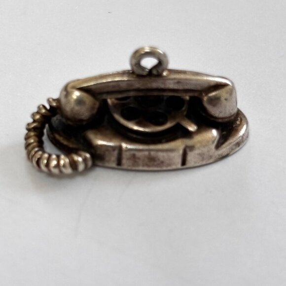 Vintage Sterling Telephone Charm Pendant Rotary Phone Moves 925 - Picture 1 of 4